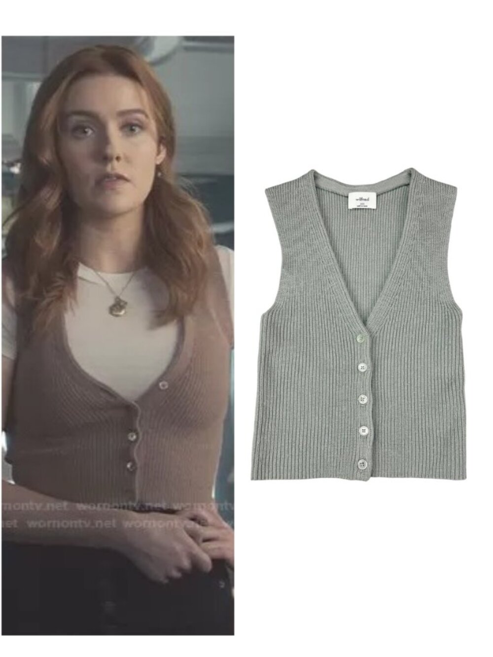 Aritzia Wilfred Anya Wool Green Ribbed Crop Vest 2XS